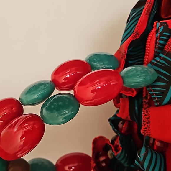 African tribal print bag beaded red and turquoise - Picture 12 of 13